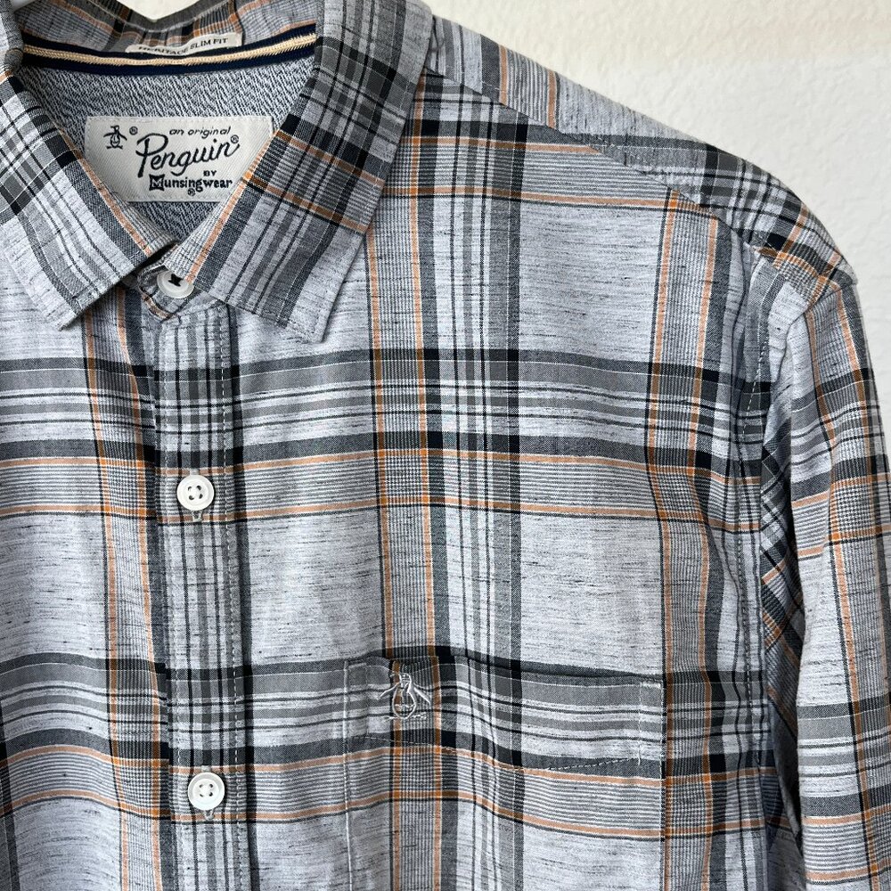 Penguin Long Sleeve Plaid Long Sleeve Buttom Up Slim Fit M - Picture 5 of 10